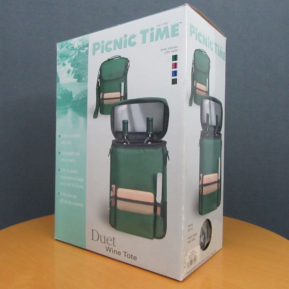 Dual Wine Bottle & Cheese Tote Green Thermoguard Insulated Corkscrew Board Knife